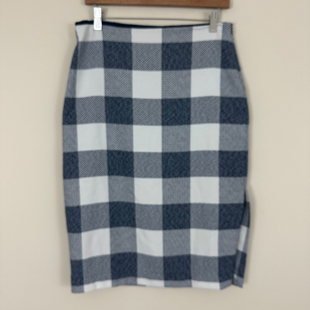 Banana Republic Midi Pencil Skirt Blue White Buffalo Checkered Academia Womens 6